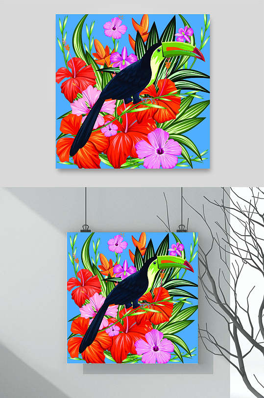 唯美北欧风火烈鸟矢量素材-众图网