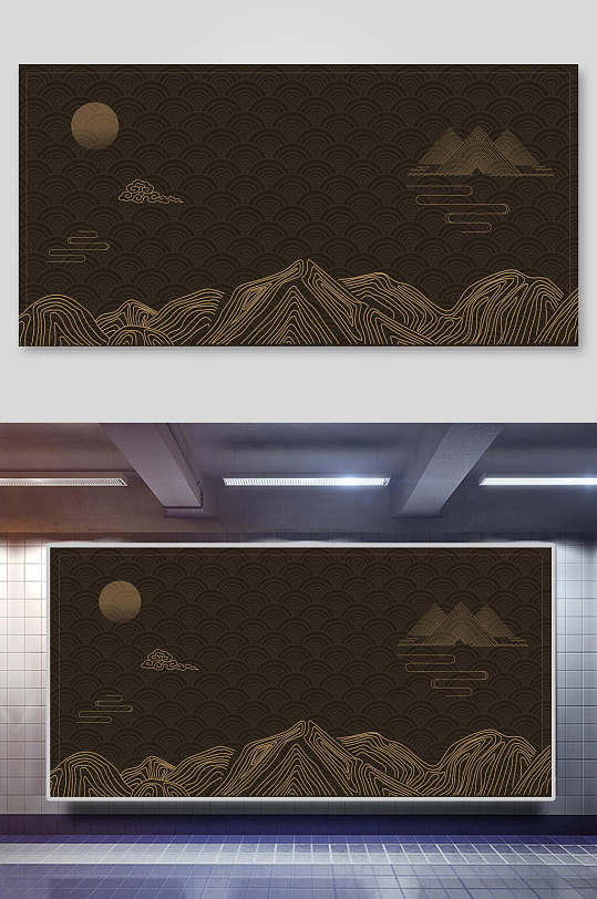 中式背景线条山素材-众图网