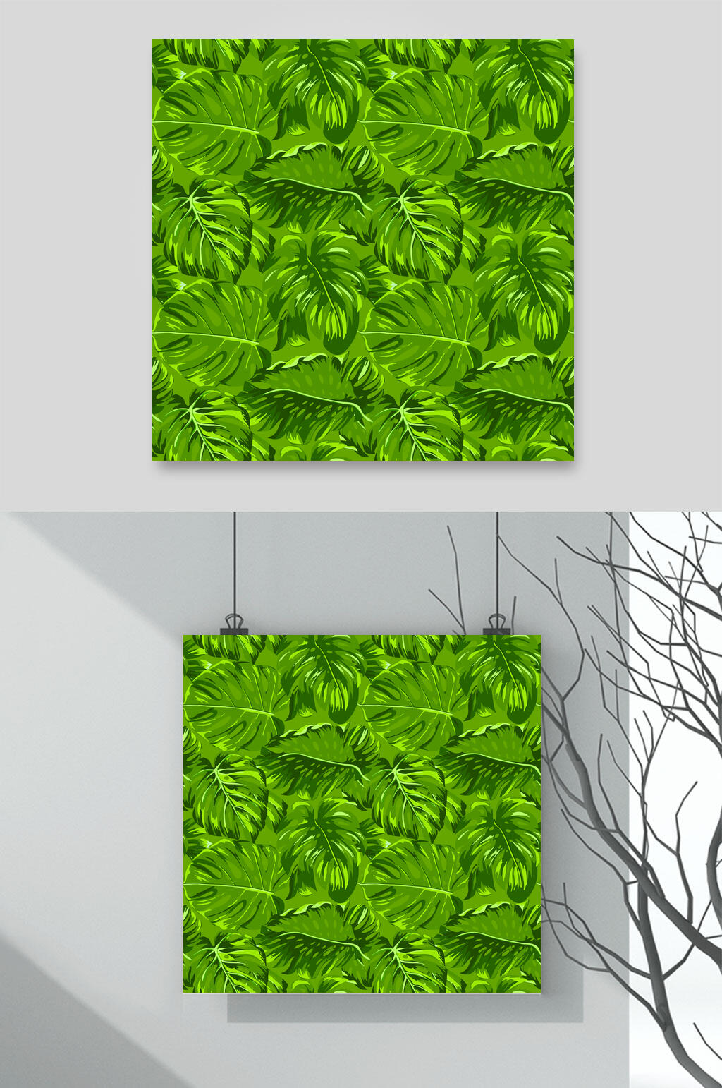 绿色植物北欧风花鸟矢量插画素材素材