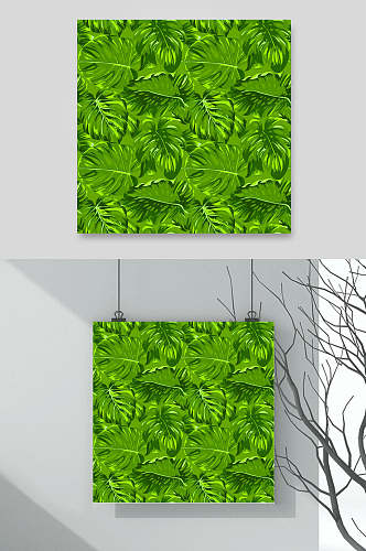 绿色植物北欧风花鸟矢量插画素材