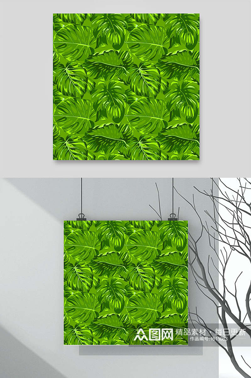 绿色植物北欧风花鸟矢量插画素材素材
