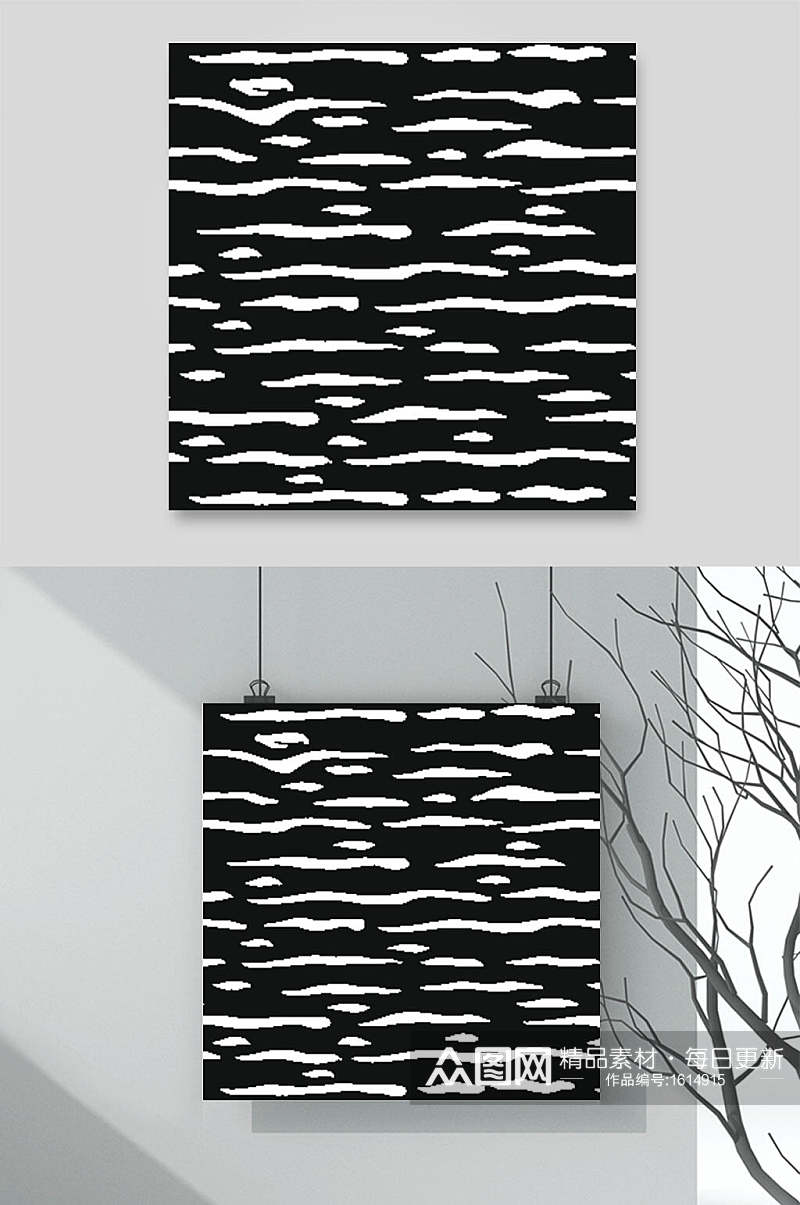 黑白波普风复古波浪花纹图案素材素材