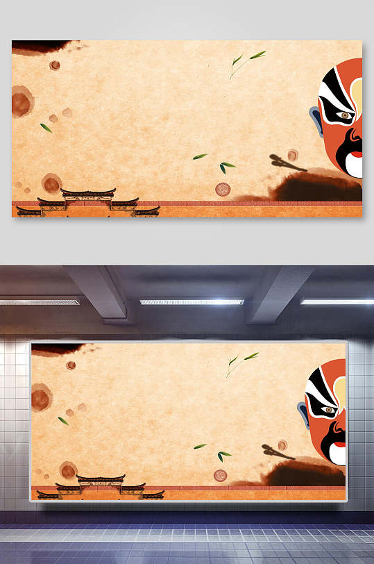 土黄色中国风脸谱中式背景