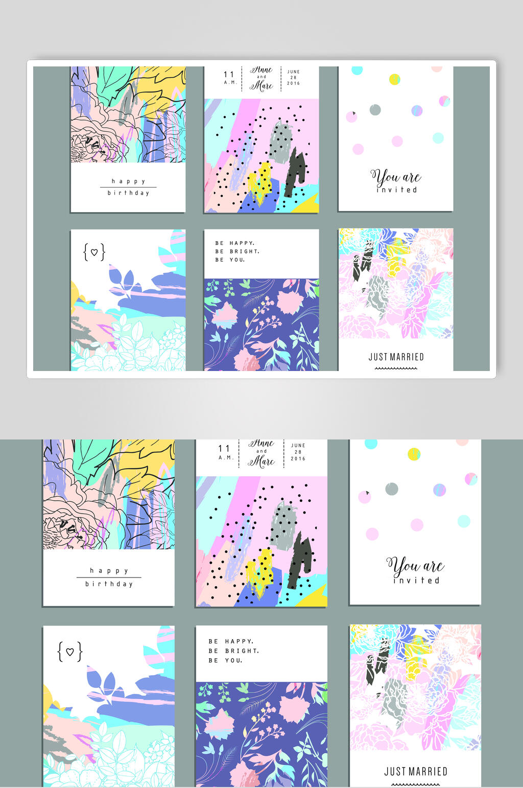 清新森林花草插画背景素材素材