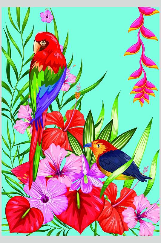 盛夏北欧风火烈鸟矢量素材-众图网