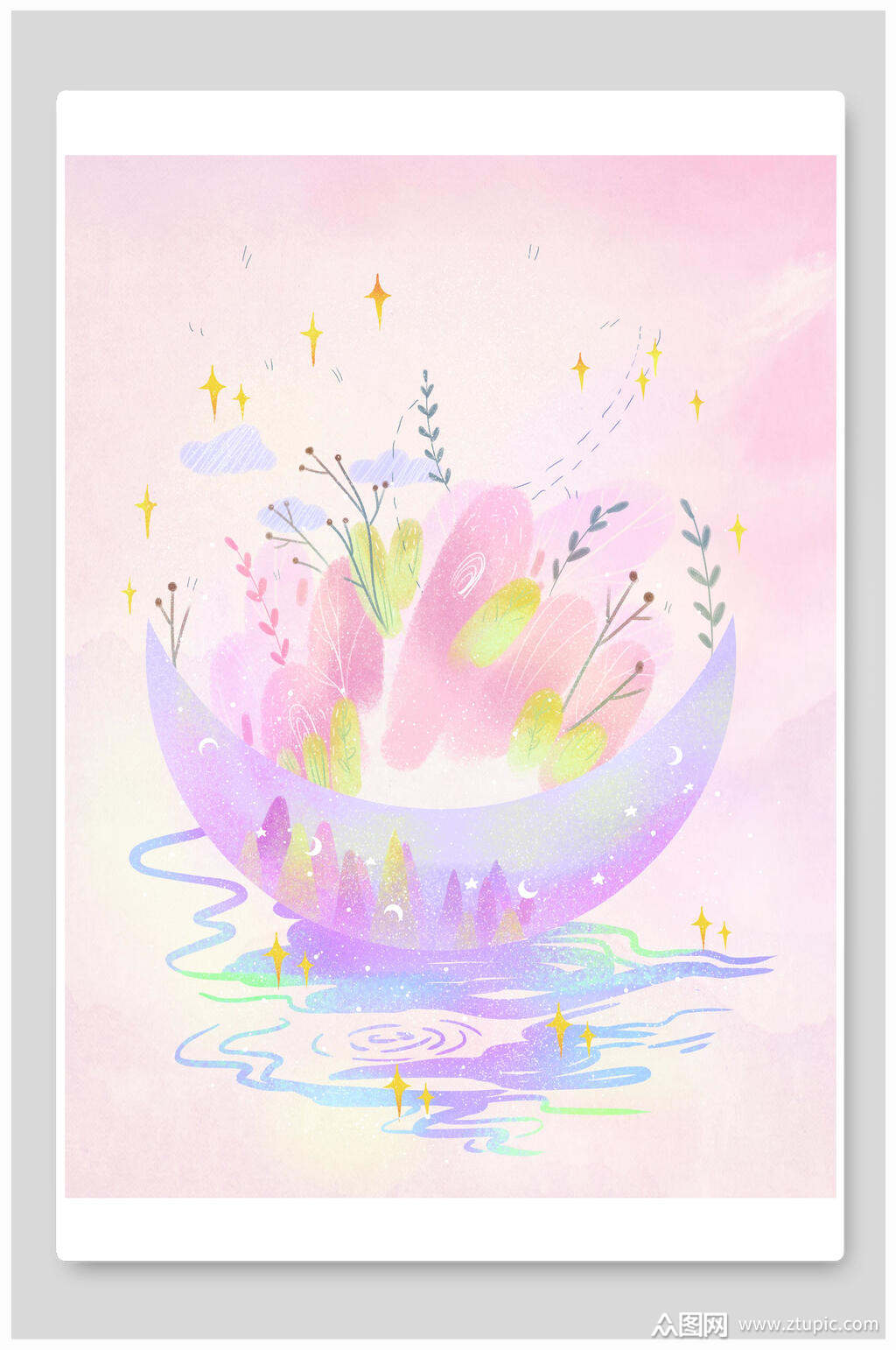 粉色治愈系插画设计模板下载-编号1296324-众图网