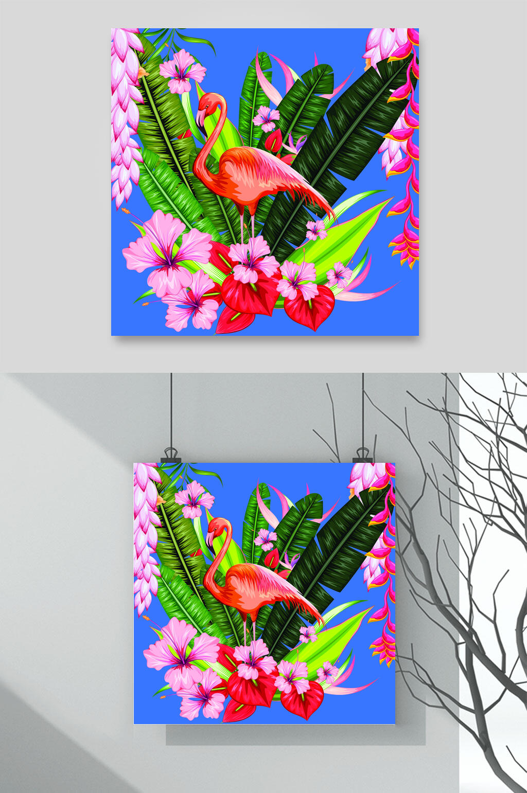 北欧风火烈鸟矢量素材素材