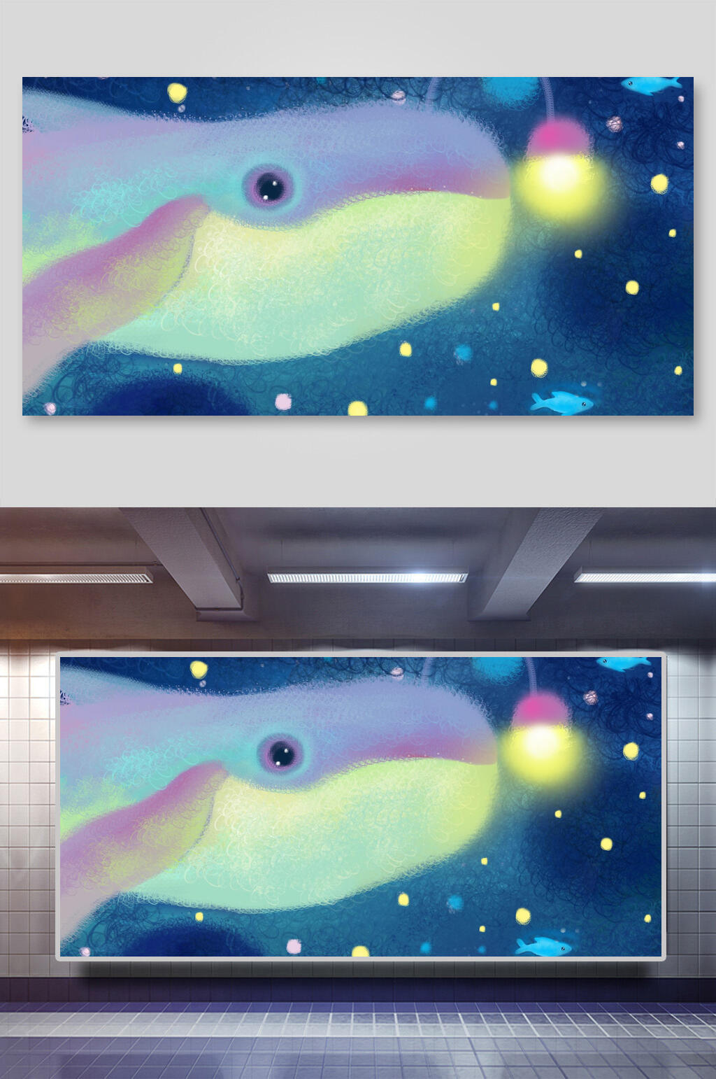 彩色鲸鱼插画设计素材