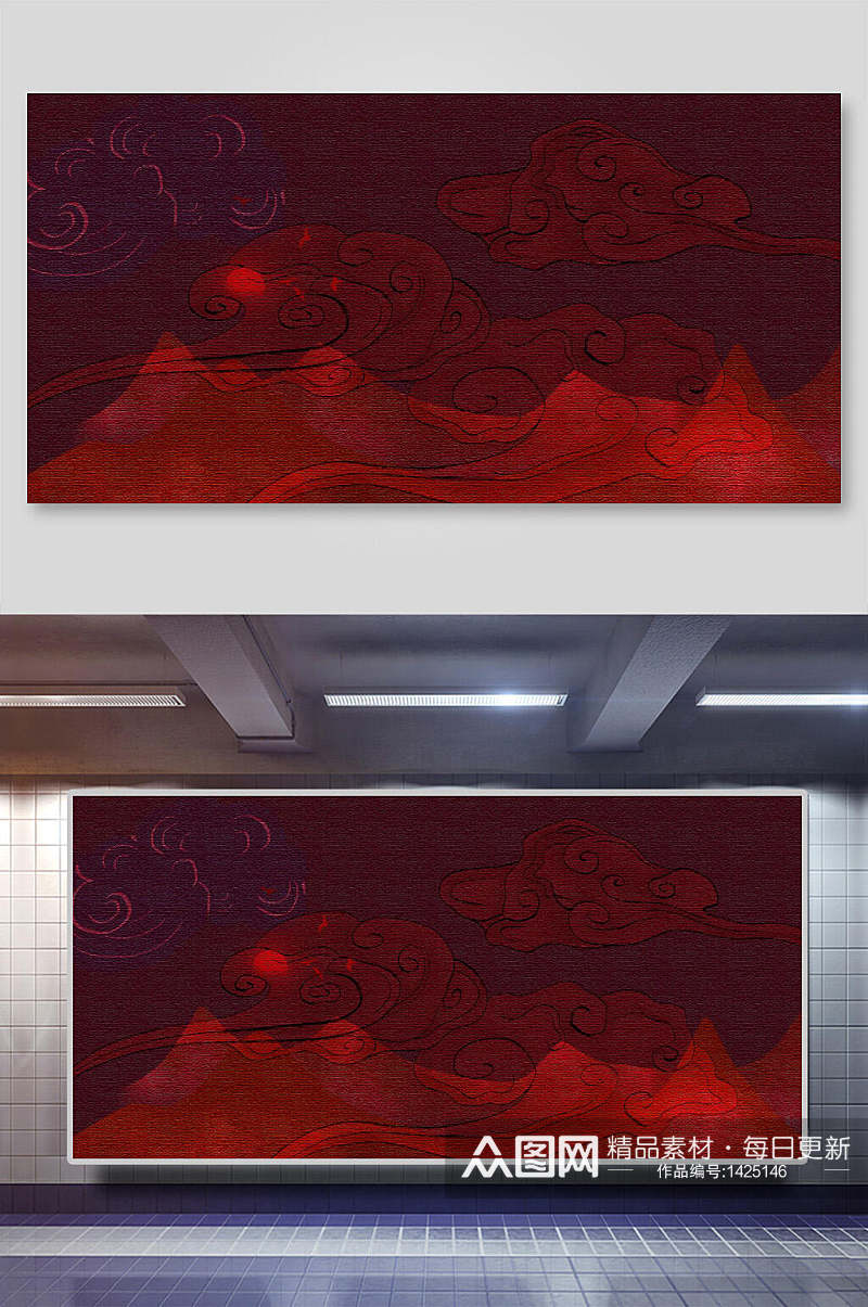 中国风红色花纹国潮背景素材素材