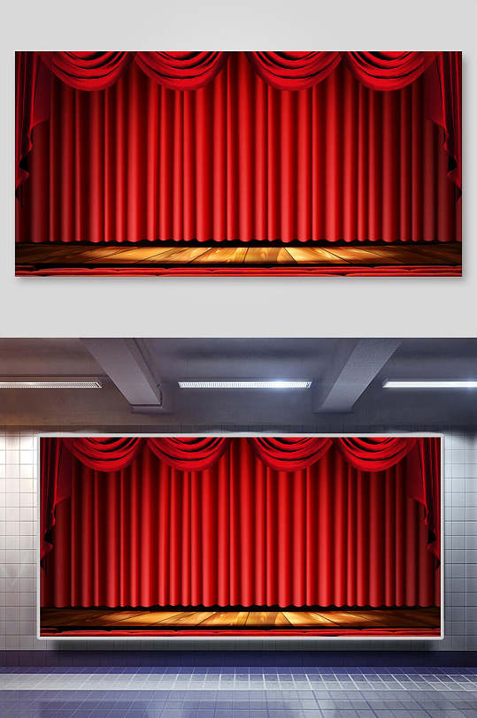 扁平风简约落幕红布舞台幕布背景展板