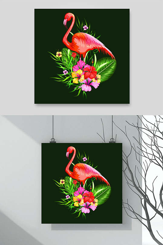 北欧风火烈鸟矢量相框素材-众图网