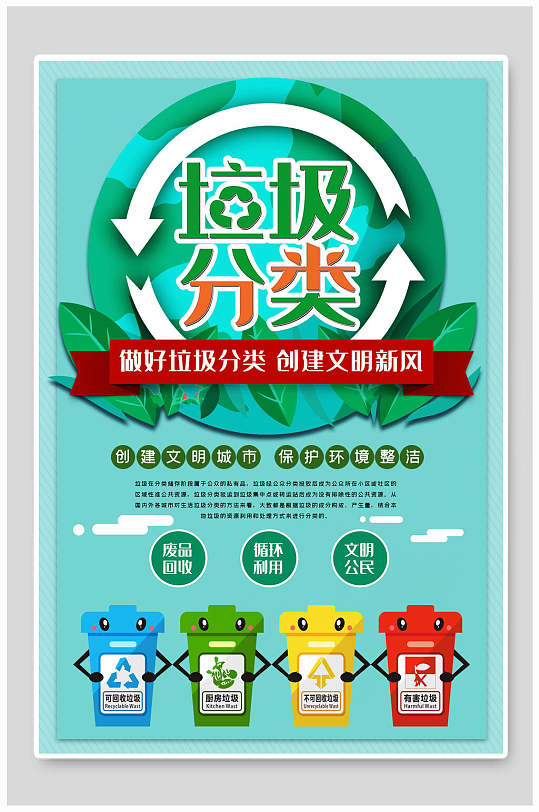 文明城市環(huán)境整潔垃圾分類海報