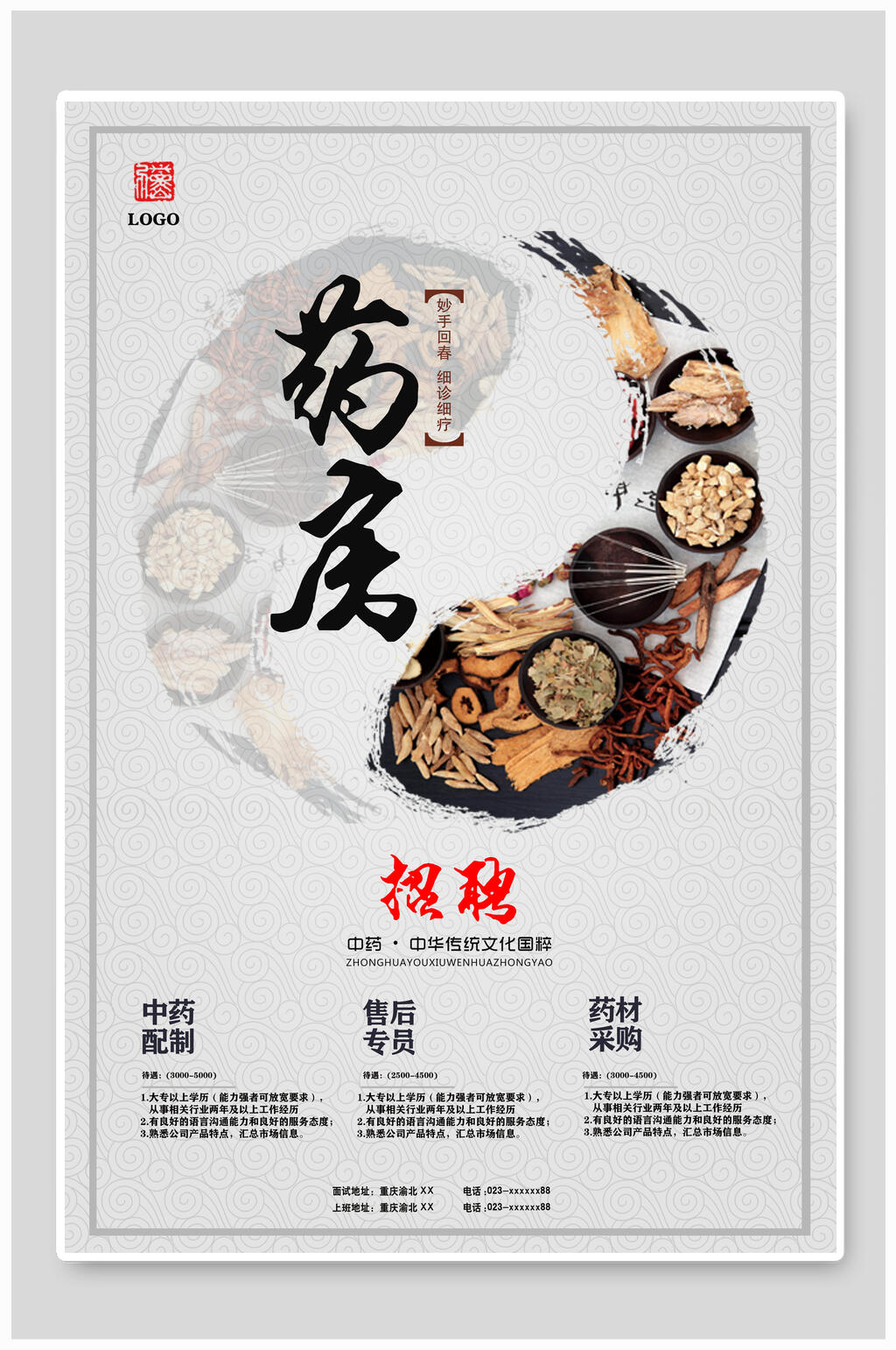 药房招聘海报素材