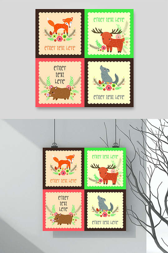 卡通动物邮票素材
