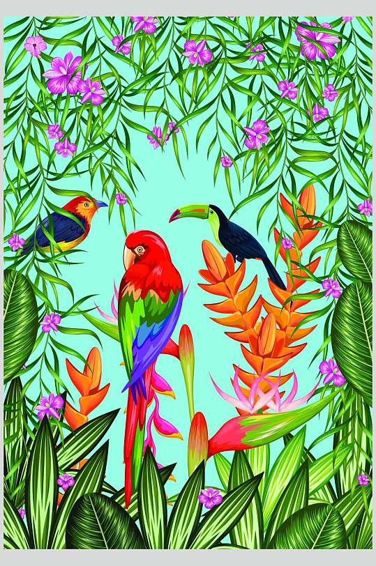 清新北欧风火烈鸟矢量素材-众图网