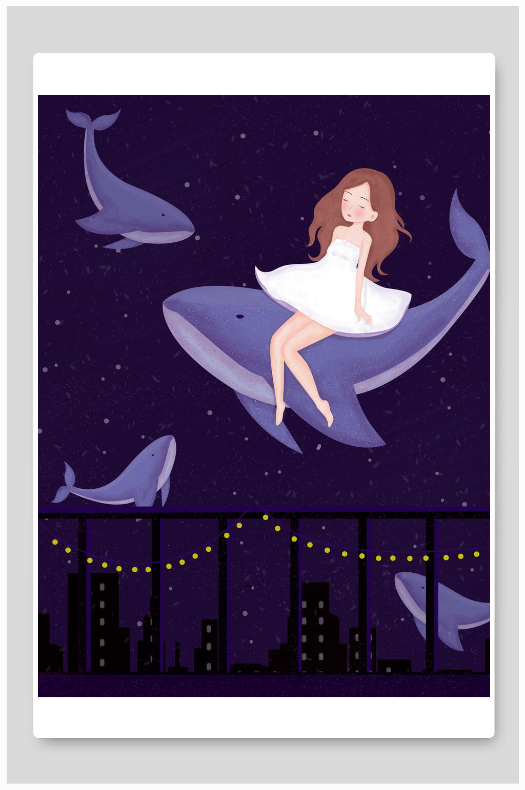 鲸鱼梦境插画素材