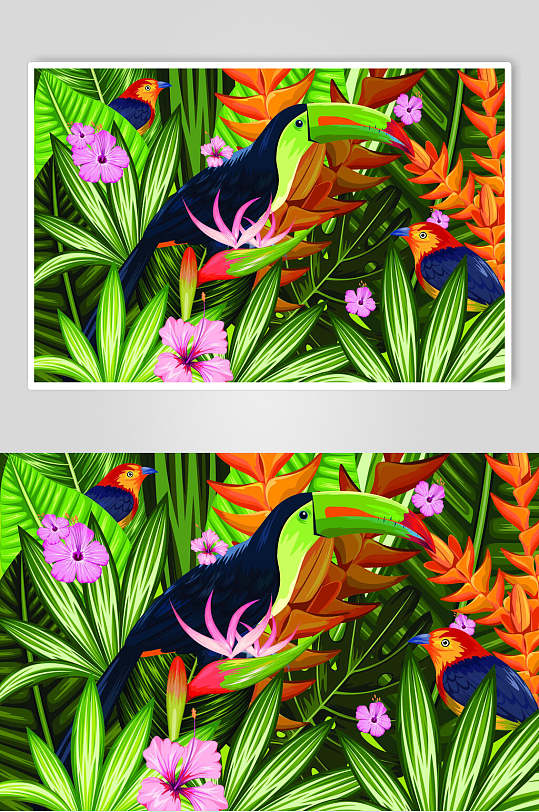 热带植物北欧风火烈鸟矢量素材-众图网