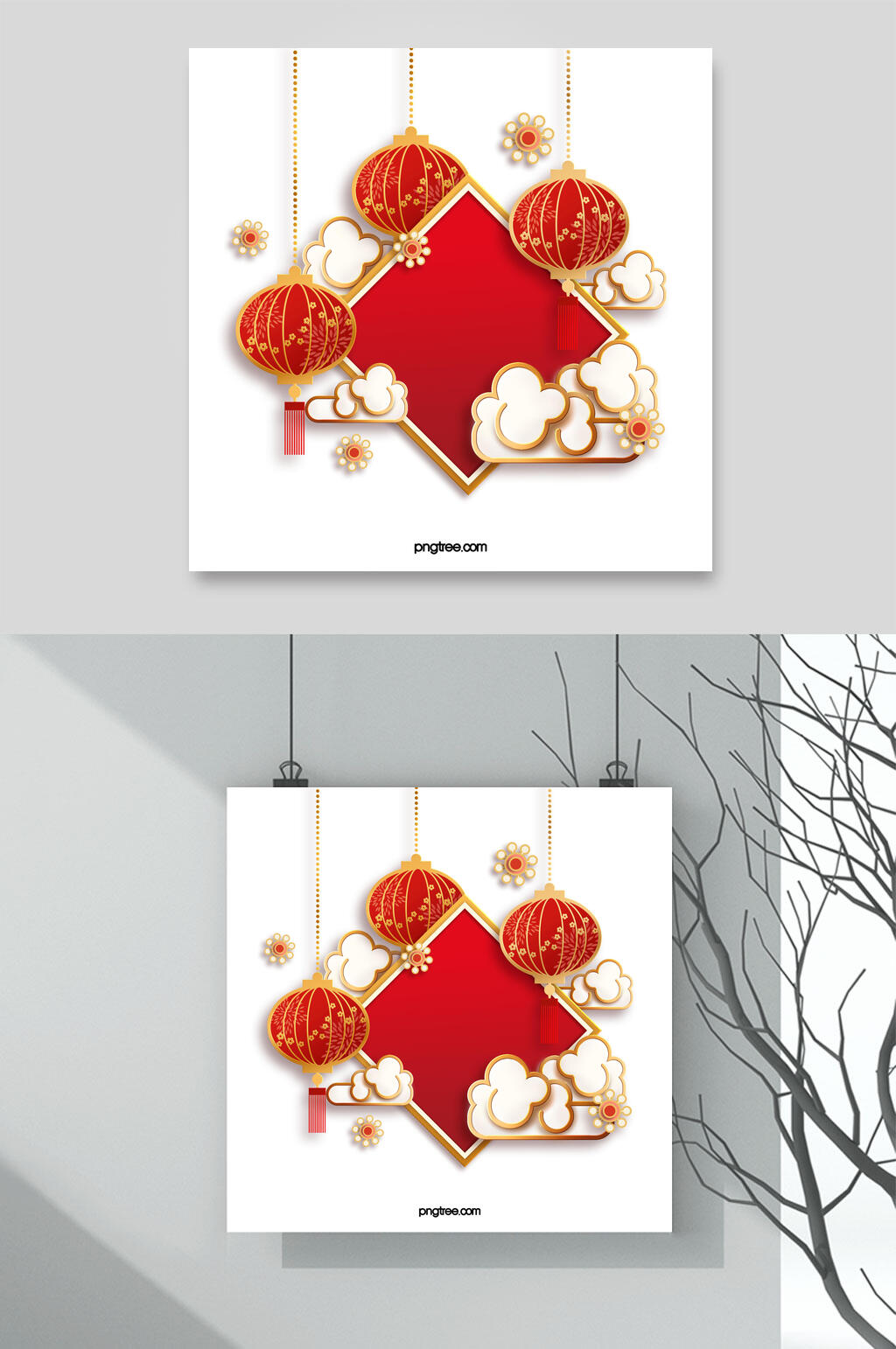 中国风剪纸花卉新年素材素材
