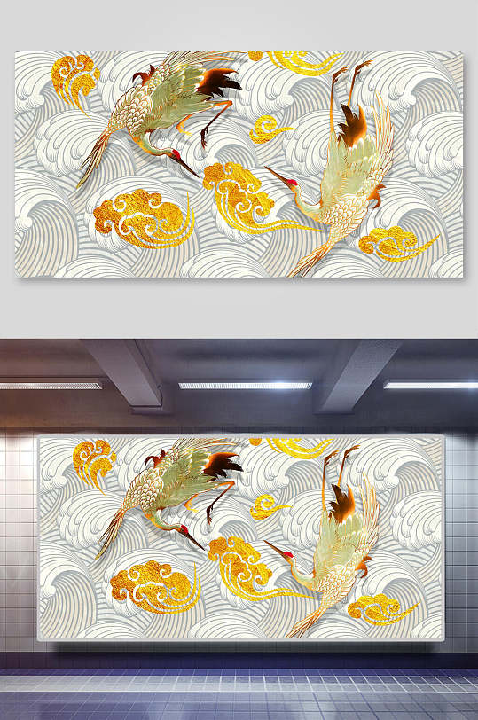 金色中国风仙鹤祥云国潮背景