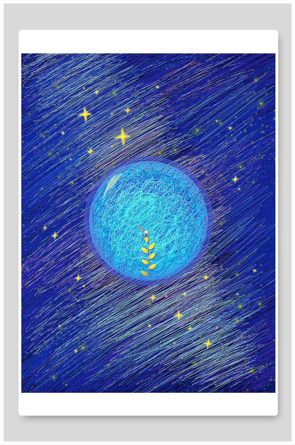 蓝色星球插画素材