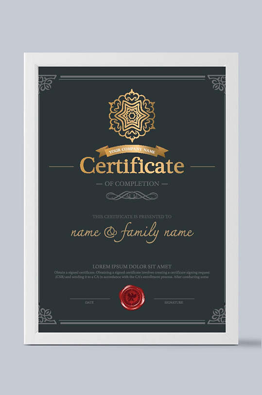 黑金合格证书设计-众图网