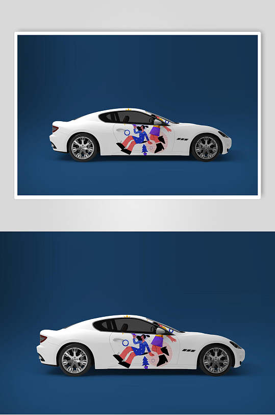 插畫風(fēng)卡通白色車子外觀圖案樣機(jī)效果圖