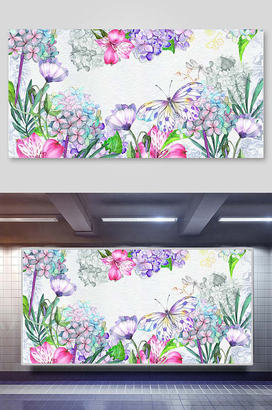 小清新水彩手繪花卉背景素材