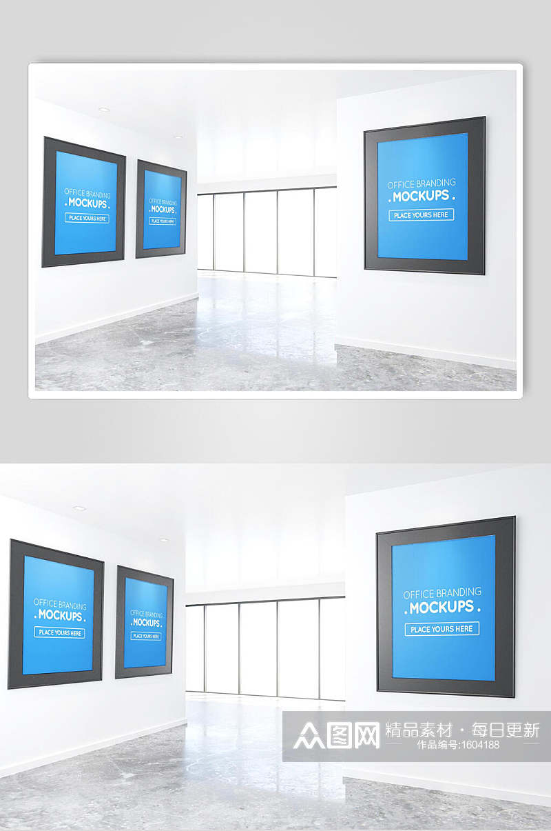 室内走廊粘贴海报大屏显示样机效果图素材