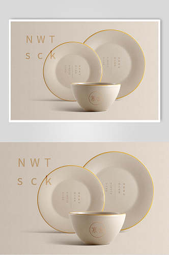 白色盘子碗组合样机素材