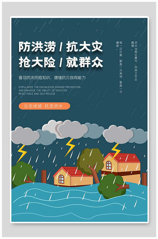 预防自然灾害展板海报防洪涝 夏季防洪海报