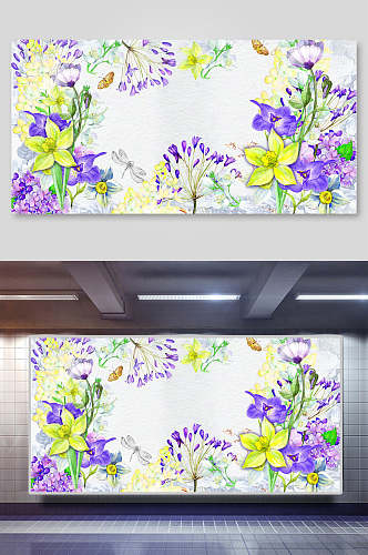 小清新水彩手绘花卉背景素材