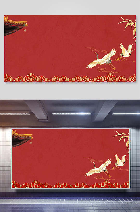 红色简约古风国潮背景素材-众图网