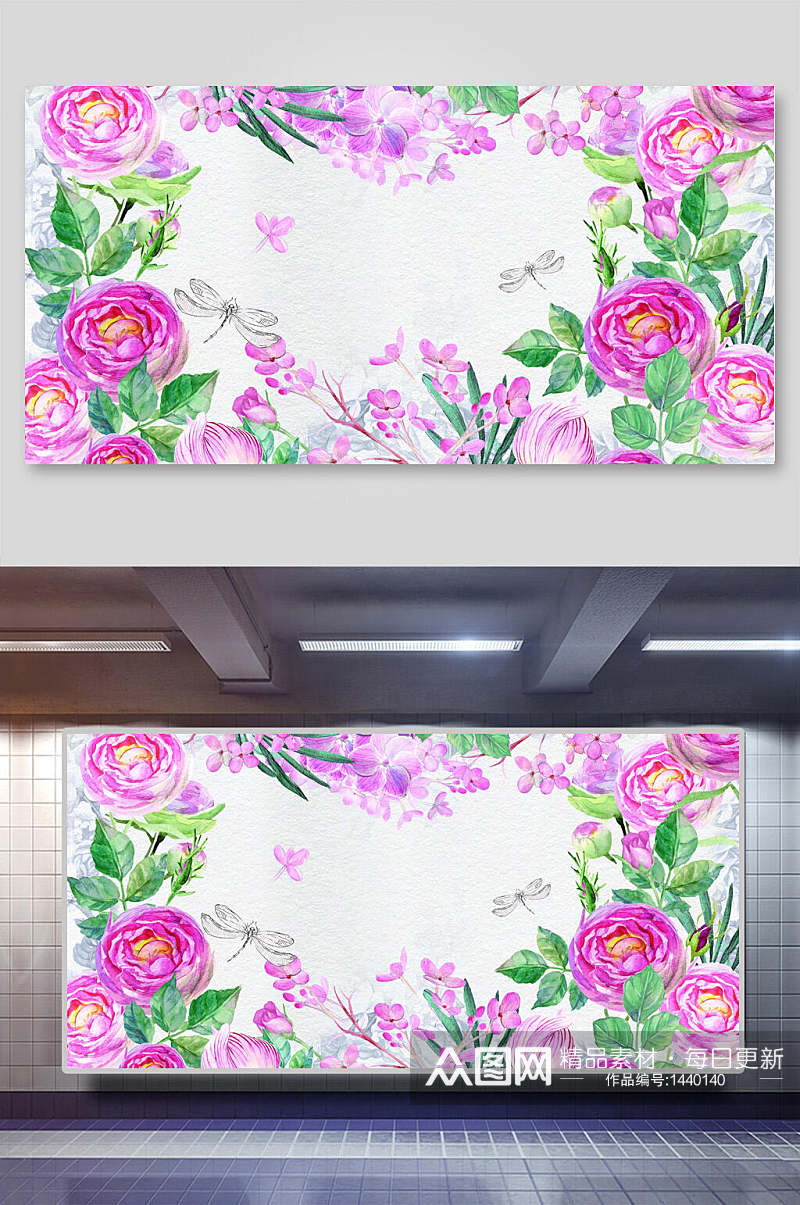 小清新水彩手绘花卉背景素材素材