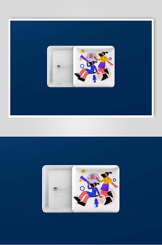 蓝色插画盒子样机效果图