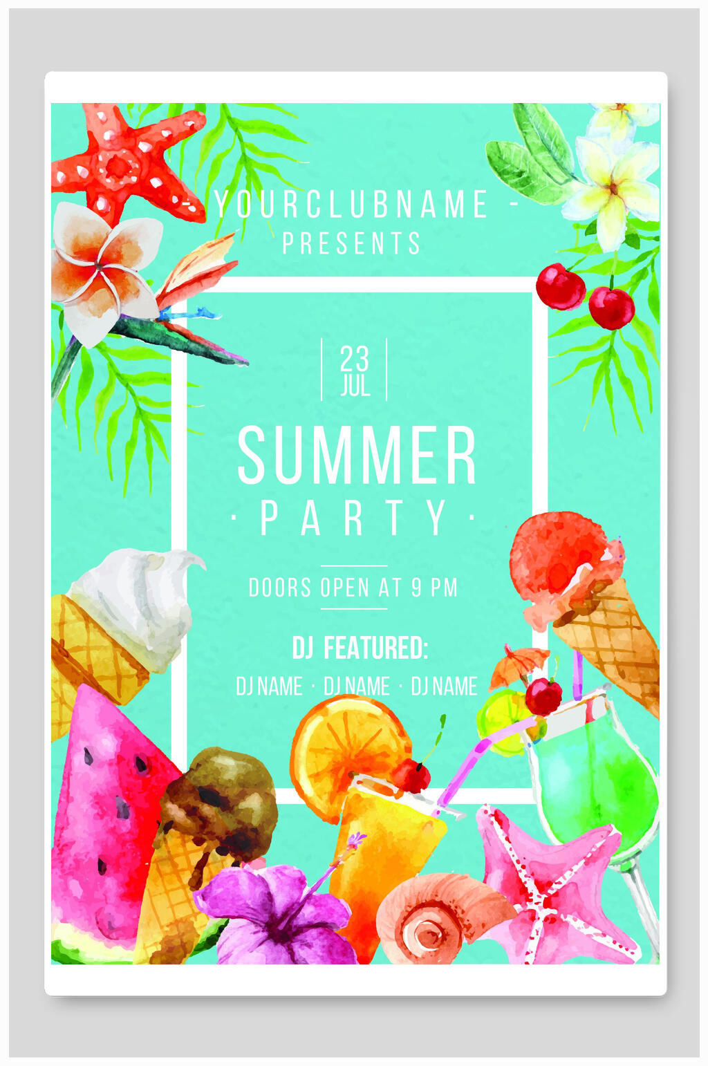 清新夏季夏日派对夏天海报素材