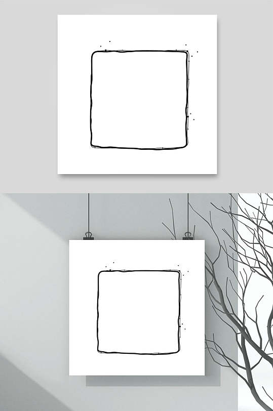 简洁黑色线条装饰方形框设计素材