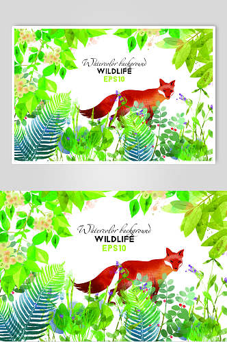 亮眼清新可爱植物狐狸森林系动物矢量插画素材