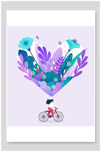 紫色骑自行车手绘插画