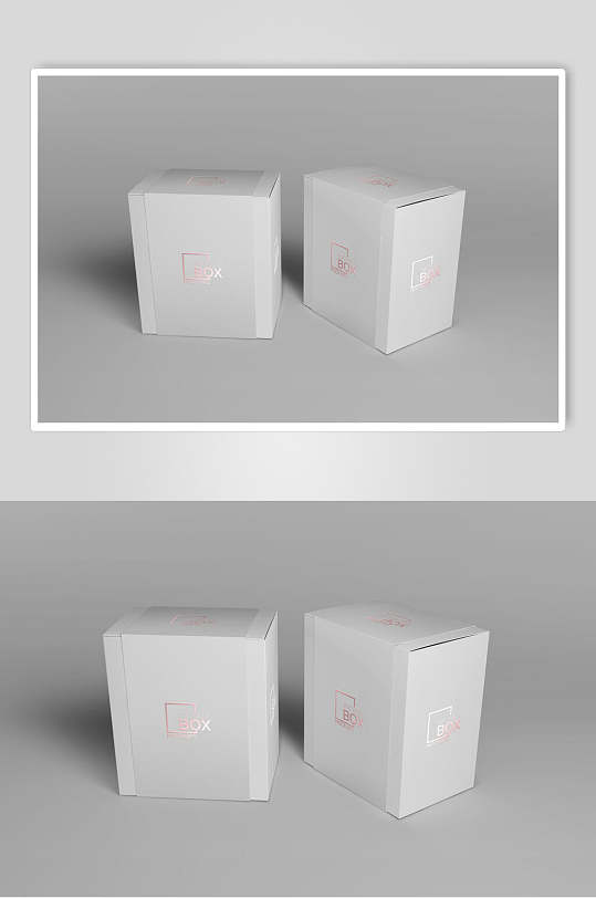 白色立体包装盒正面侧面样机效果图