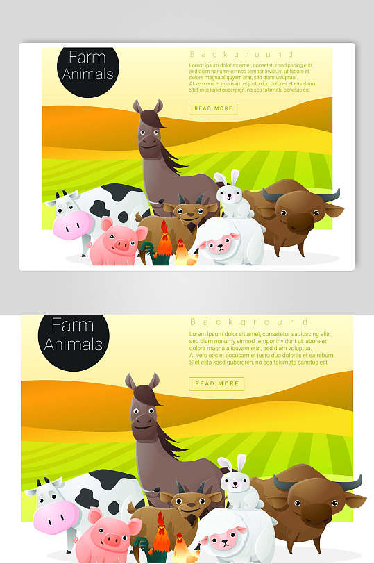 清新森林系卡通动物农场插画素材