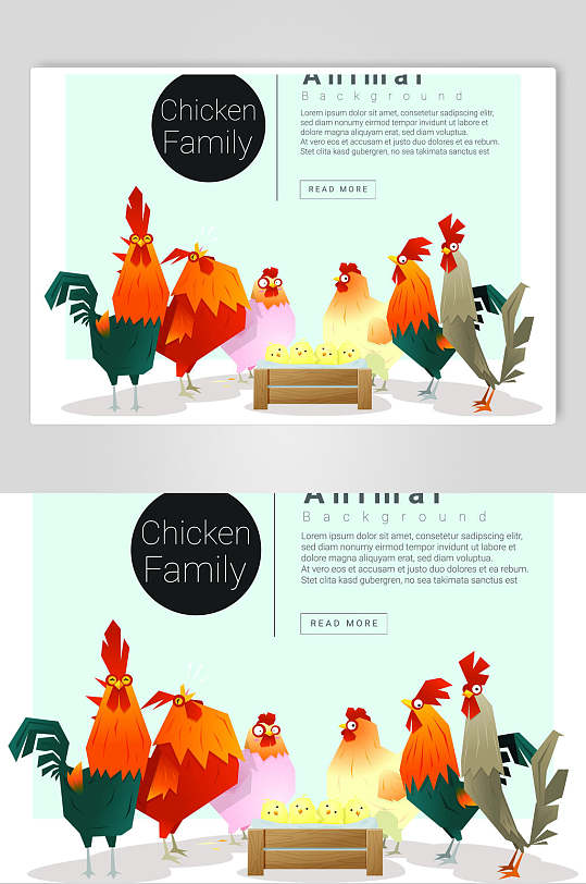 森林系卡通动物鸡家庭插画素材