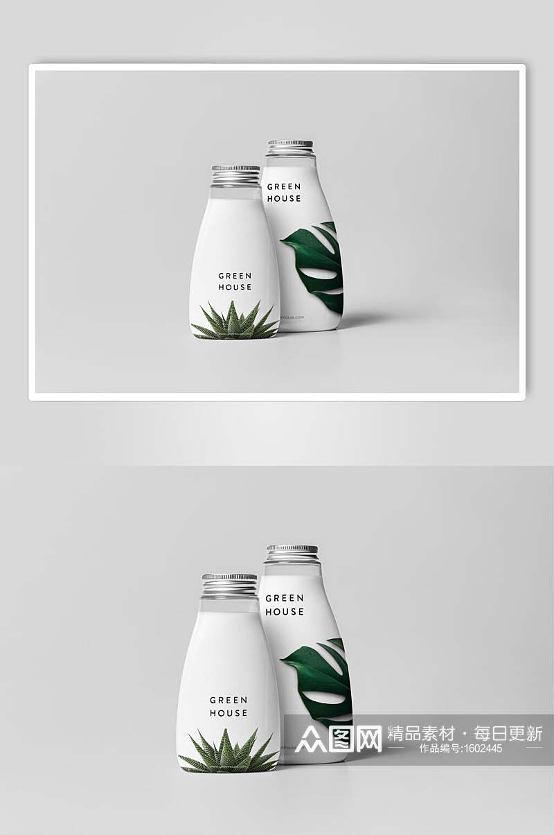 清新牛奶玻璃瓶样机效果图素材