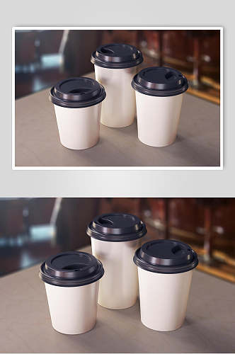 温暖干净黑盖白色纸质咖啡打包杯样机效果图