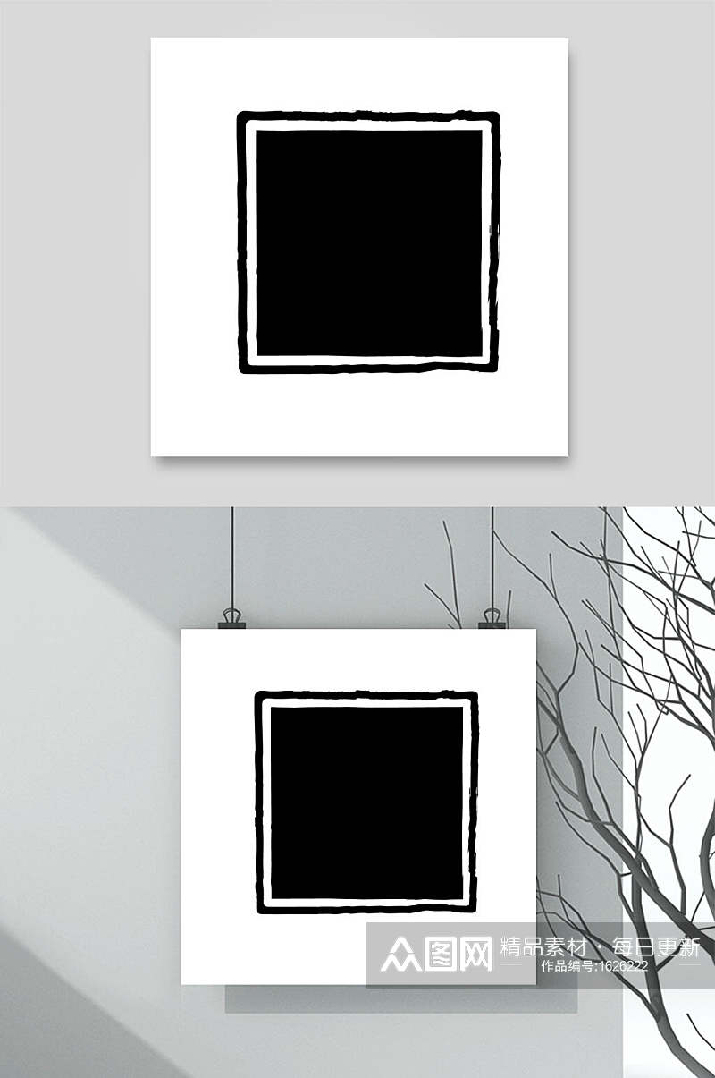 简洁黑色背景白色粗线方形框设计素材素材