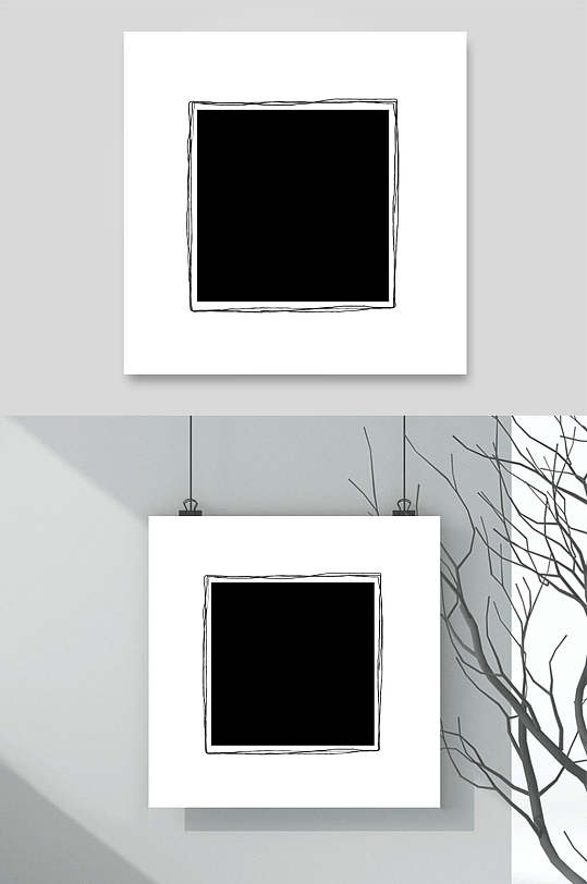 黑底白色粗线条方形框设计素材