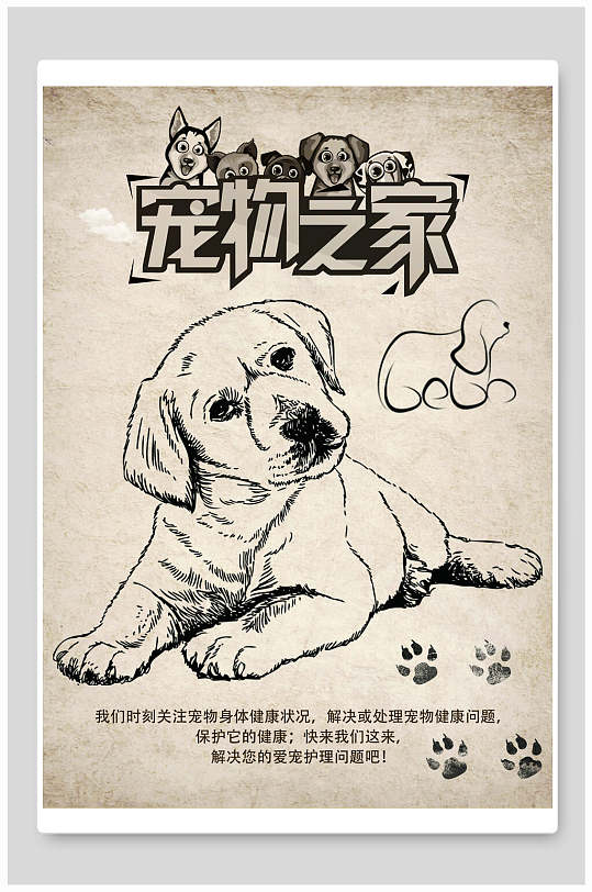插画风宠物之家宠物店海报