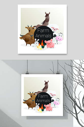 森林系卡通动物农场插画素材