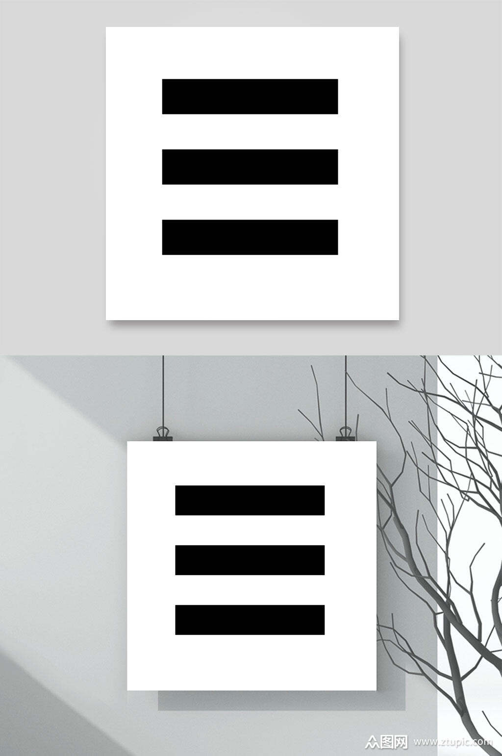 方形框设计素材挂画三条黑杠