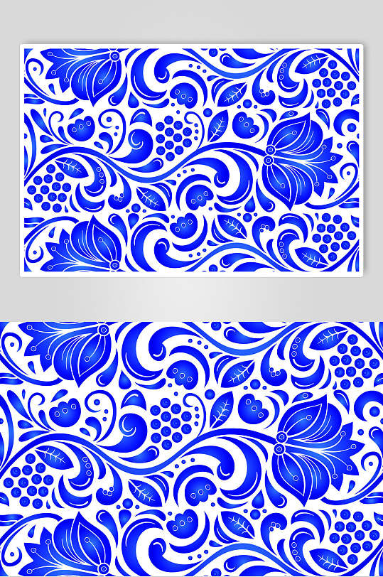 古典风格矢量青花瓷中式花纹元素素材