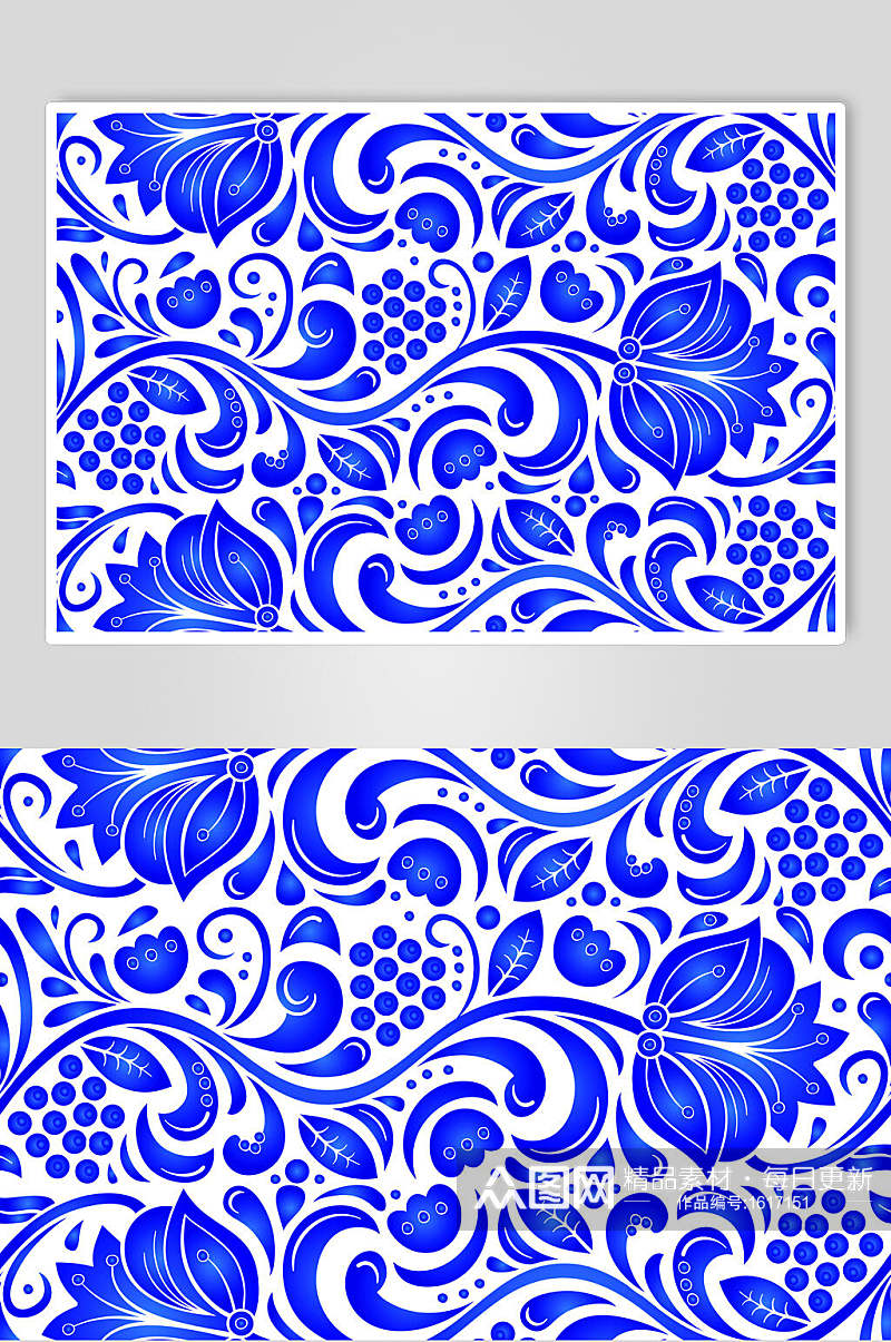 古典风格矢量青花瓷中式花纹元素素材素材